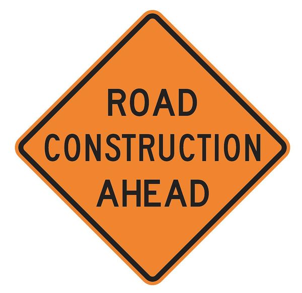 Road Construction Ahead Traffic Sign, 30 in Height, 30 in Width, Aluminum, Diamond, English
