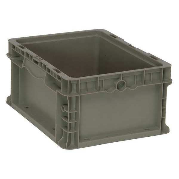 Straight Wall Container, Gray, Polyethylene, 12 in L, 15 in W, 7 1/2 in H