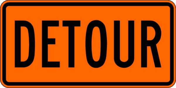 Detour Traffic Sign, 15 in Height, 30 in Width, Aluminum, Horizontal Rectangle, English
