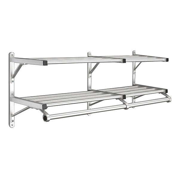 Coat Rack, 2 Shelves, 36 In W, Satin Alum