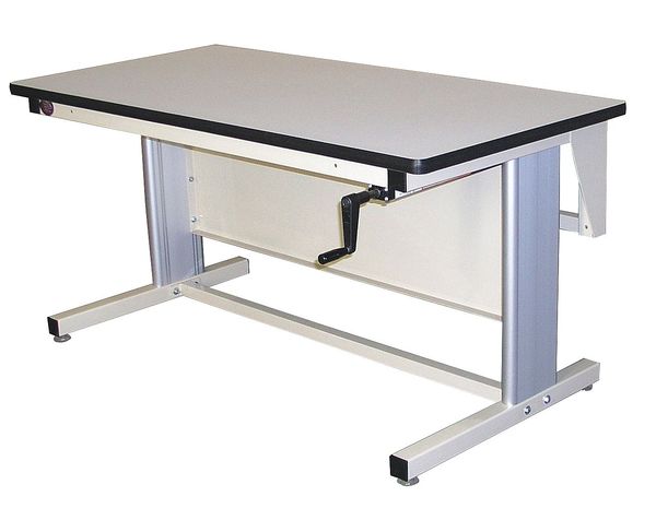 Hand Crank Workbench, Laminate, 60 in W, 30 in to 42 in Height, 330 lb, Cantilever