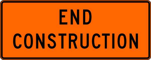 End Construction Traffic Sign, 24 in Height, 60 in Width, Aluminum, Horizontal Rectangle, English