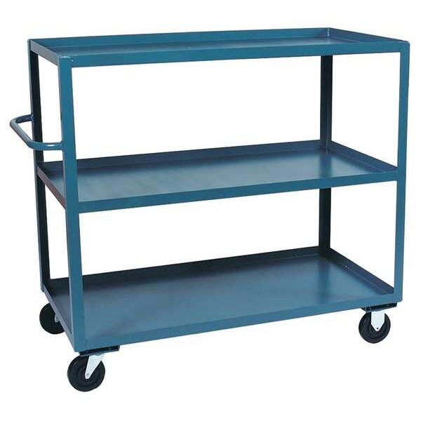 Steel Utility Cart with Lipped Metal Shelves, Flat, 3 Shelves, 3,000 lb