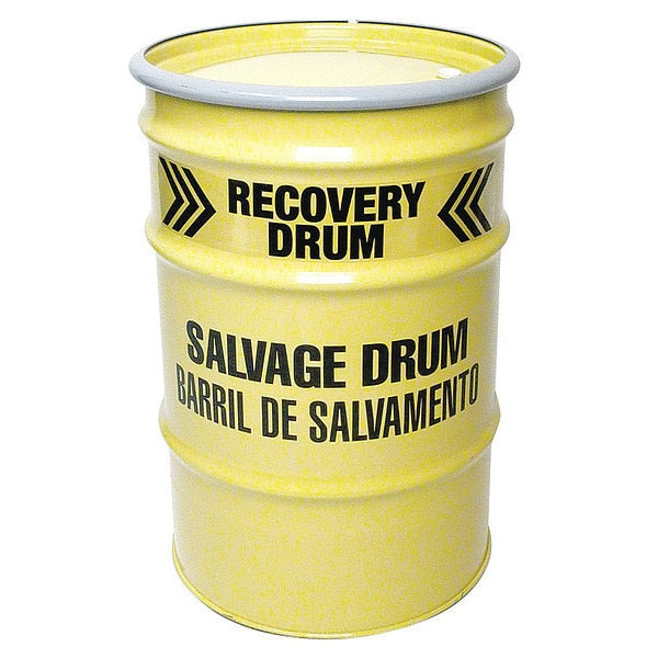 Open Head Salvage Drum, Steel, 30 gal, Lined, Yellow