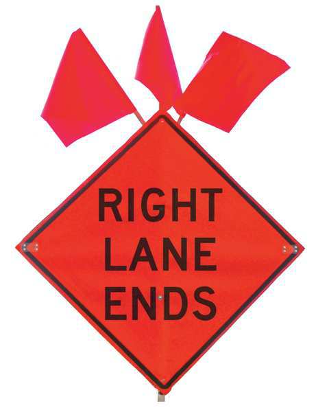 Lane Ends Traffic Sign, 36 in H, 36 in W, Vinyl, Diamond, English, C/36-SBFO-3FH-HD RIGHT LANE ENDS