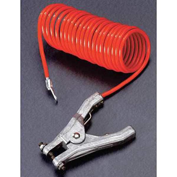 Insulated Coiled Grounding Wire, 10 ft, 3/16 in Dia, Hand Clamp & Terminal, Orange
