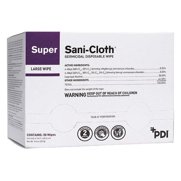 Germicidal Disinfecting Wipes, White, Packet, Hard Nonporous Surfaces, 50 Wipes, 5 in x 8 in