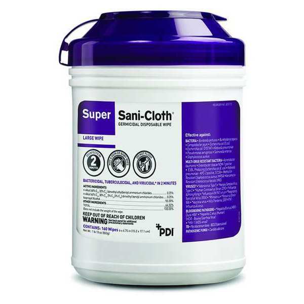 Germicidal Disinfecting Wipes, White, Canister, Hard Nonporous Surfaces, 160 Wipes, 6 in x 6-3/4 in