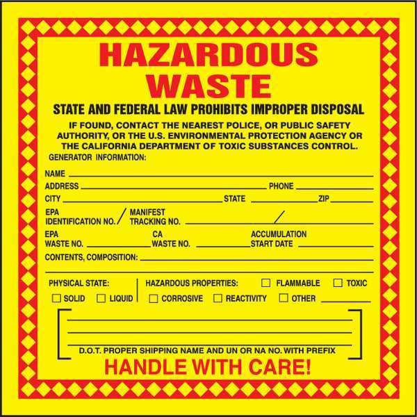 Haz Waste Label, Hazardous Waste, 6x6 in, Poly, 250/RL