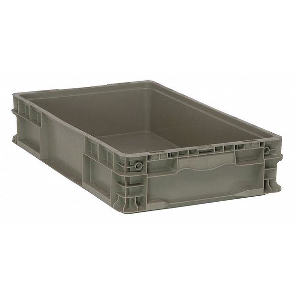 Straight Wall Container, Gray, Polyethylene, 24 in L, 15 in W, 5 in H, 0.7 cu ft Volume Capacity