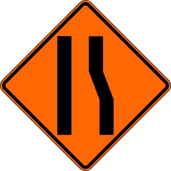 Right Lane Ends Traffic Sign, 30 in Height, 30 in Width, Aluminum, Diamond, No Text