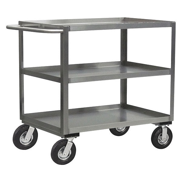 Stainless Steel Corrosion-Resistant Utility Cart with Lipped Metal Shelves, Flat, 3 Shelves