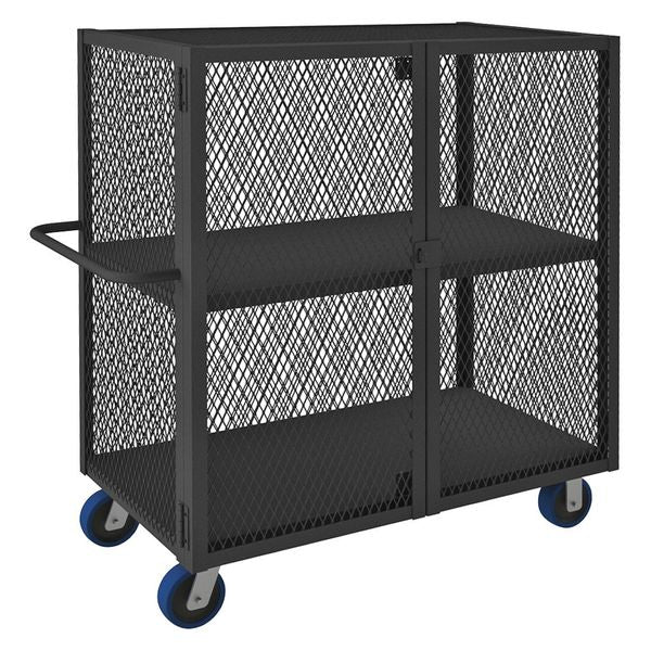 Dual-Latch Welded Mesh Security Cart with Fixed Shelves 2,000 lb Capacity, 26 in W x 54 1/2 in L x