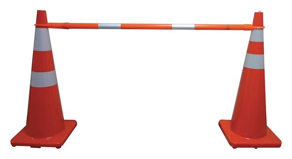 Telescoping Traffic Cone Bar, ABS, 2 in Dia, 62-1/4 in to 104-3/4 in L, Orange