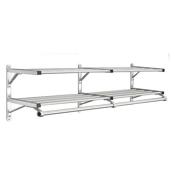 Coat Rack, 2 Shelves, 72 In W, Satin Alum