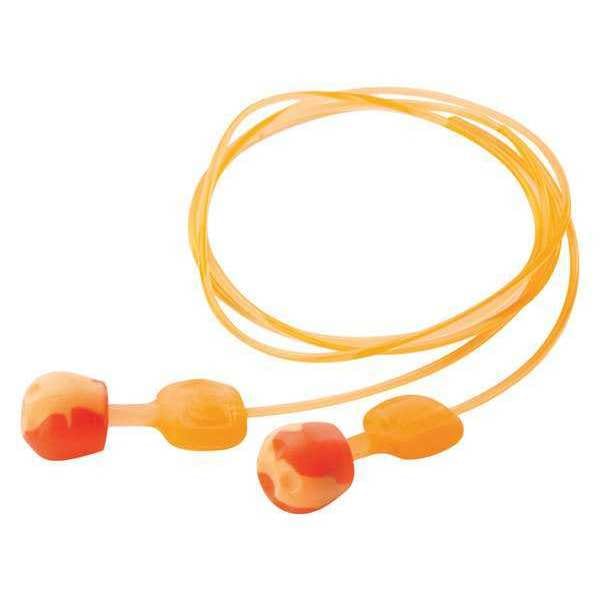 Reusable Corded Ear Plugs, Pod Shape, 28 dB, 100 Pairs, Orange