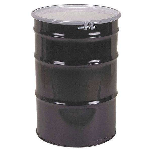 Open Head Transport Drum, Carbon Steel, 55 gal, Unlined, Black