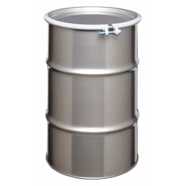 Open Head Transport Drum, 304 Stainless Steel, 30 gal, Unlined, Silver