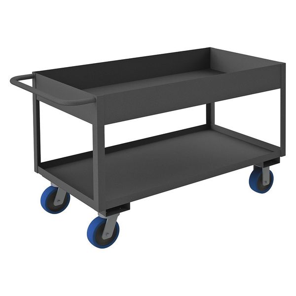 Steel Utility Cart with Deep Lipped Metal Shelves, Flat, 2 Shelves, 3,600 lb