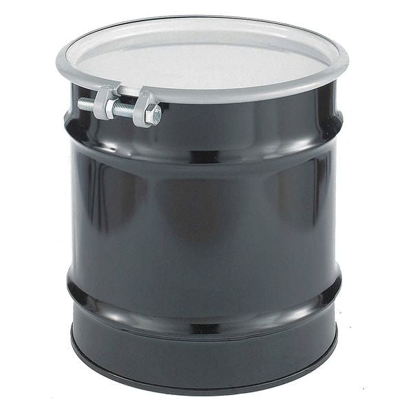 Open Head Transport Drum, Steel, 10 gal, Lined, Black