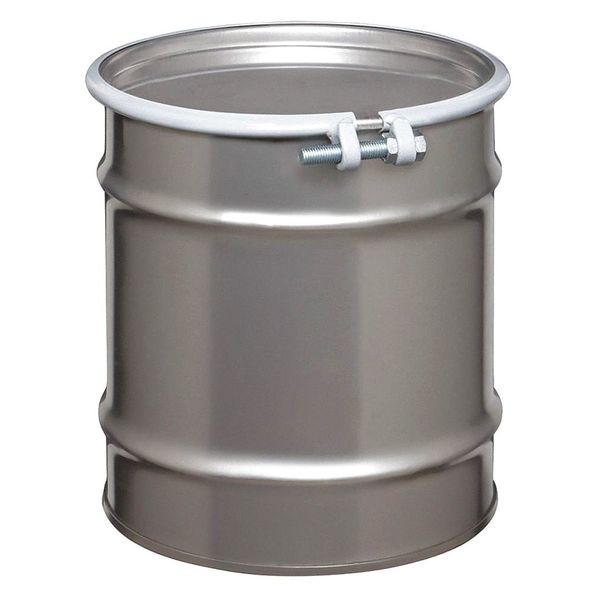 Open Head Transport Drum, 304 Stainless Steel, 10 gal, Unlined, Silver