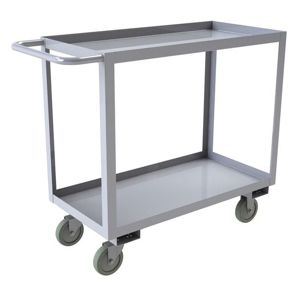 Stainless Steel Corrosion-Resistant Utility Cart with Lipped Metal Shelves, Flat, 2 Shelves