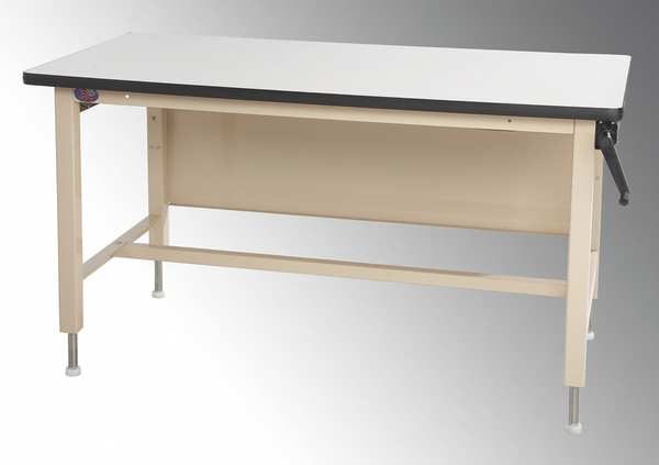 Hand Crank Workbench, ESD Laminate, 60 in W, 30 in to 42 in Height, 750 lb, Straight