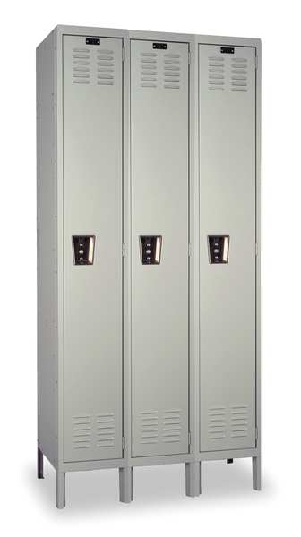 Antimicrobial Wardrobe Locker, 45 in W, 18 in D, 78 in H, (1) Tier, (3) Wide, Light Gray