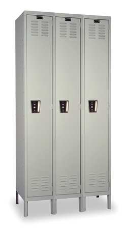 Antimicrobial Wardrobe Locker, 45 in W, 18 in D, 78 in H, (1) Tier, (3) Wide, Light Gray