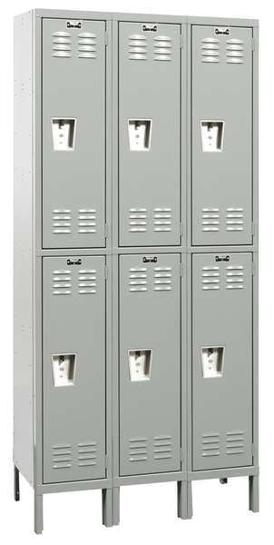 Antimicrobial Wardrobe Locker, 36 in W, 18 in D, 78 in H, (2) Tier, (3) Wide, Light Gray