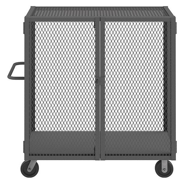 Dual-Latch Welded Mesh Security Cart with Fixed Shelves 2,000 lb Capacity, 32 in W x 54 1/2 in L x