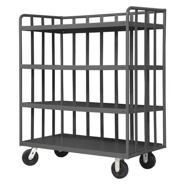 Steel Single-Side-Access Slat-Wall Metal Stock Truck, Flat, 4 Shelves, 3,600 lb