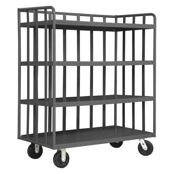 Steel Single-Side-Access Slat-Wall Metal Stock Truck, Flat, 4 Shelves, 3,600 lb