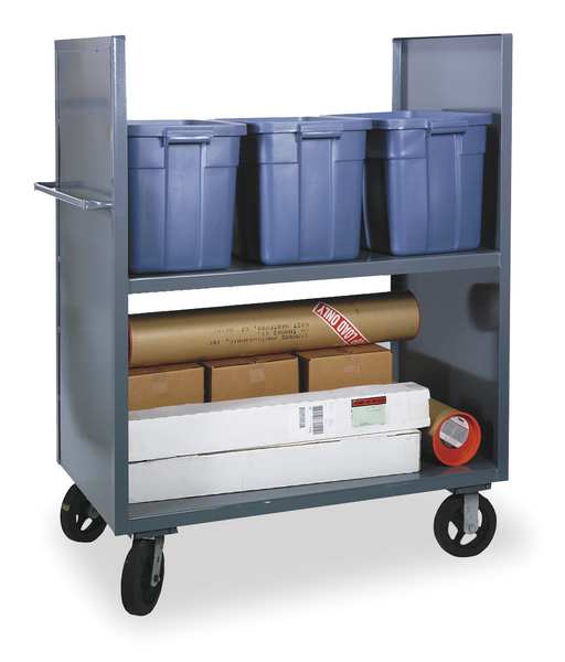 Steel Dual-Side-Access Solid-Wall Metal Stock Truck, Flat, 2 Shelves, 2,000 lb