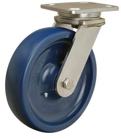 Plate Caster, Swivel, Poly, 8 in., 1500 lb., Blu
