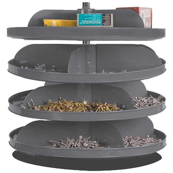 Prime Cold Rolled Steel Revolving Storage Bin, 17 in D x 17 3/8 in H x 17 in W, 4 Shelves, Gray