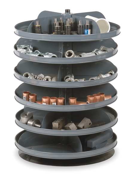 Prime Cold Rolled Steel Revolving Storage Bin, 17 in D x 25 3/8 in H x 17 in W, 6 Shelves, Gray