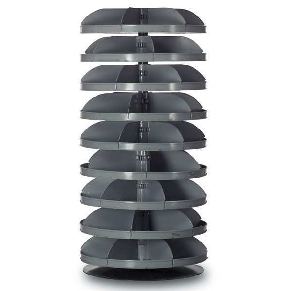Prime Cold Rolled Steel Revolving Storage Bin, 28 in D x 59 1/8 in H x 28 in W, 9 Shelves, Gray