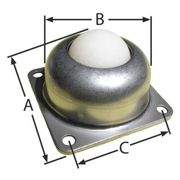 Ball Transfer, Flange, 1-1/2In Ball Dia