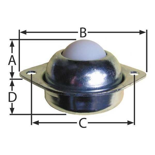 Ball Transfer, Cntrsunk, 1In Ball Dia