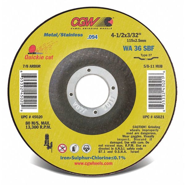 CutOff Whl, 4.5x3/32x7/8, WA36-S-BF, T27