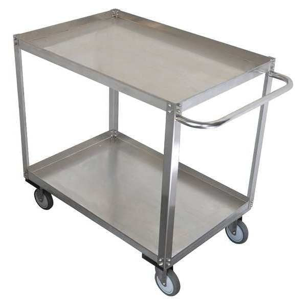 Stainless Steel Corrosion-Resistant Utility Cart with Lipped Metal Shelves, Flat, 2 Shelves