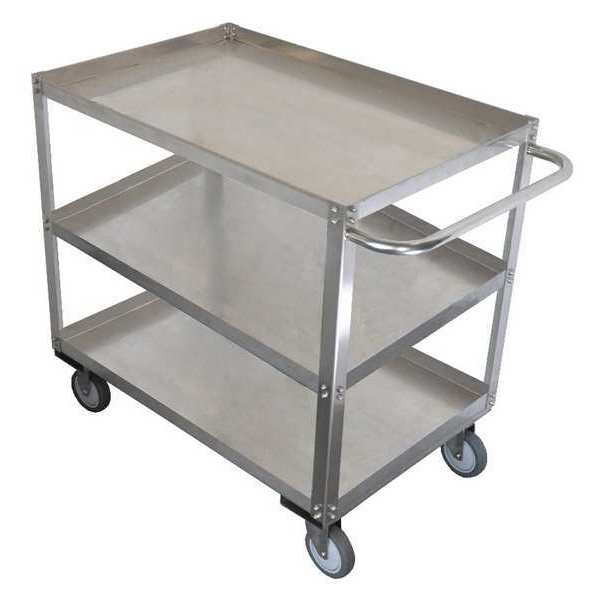 Stainless Steel Corrosion-Resistant Utility Cart with Lipped Metal Shelves, Flat, 3 Shelves