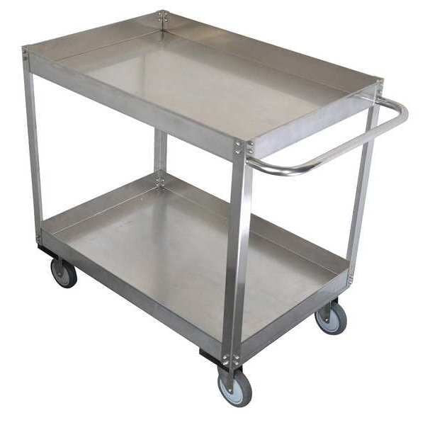 Stainless Steel Corrosion-Resistant Utility Cart with Deep Lipped Metal Shelves, Flat, 2 Shelves