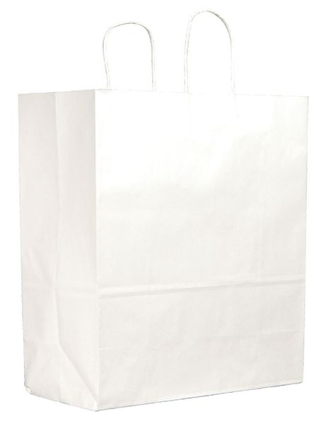Traveler White Shopping Bag Flat Bottom, Twist Handles, Pk250
