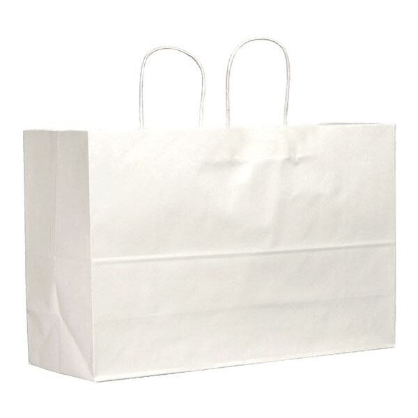 Tote White Shopping Bag Flat Bottom, Twist Handles, Pk250