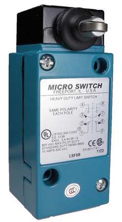 Heavy Duty Limit Switch, Plunger, Roller, 2NC/2NO, 10A @ 600V AC