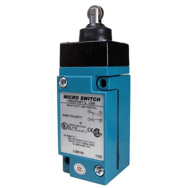 Heavy Duty Limit Switch, Plunger, Roller, 1NC/1NO, 10A @ 600V AC