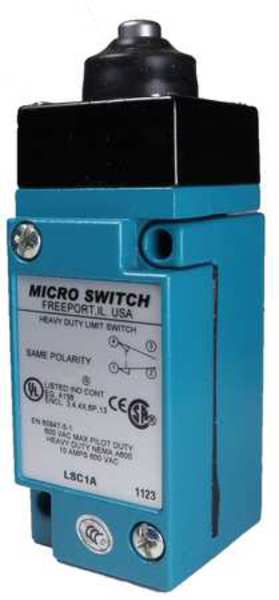 Heavy Duty Limit Switch, Plunger, 1NC/1NO, 10A @ 600V AC