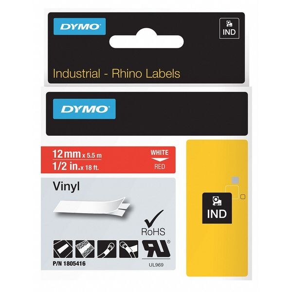 Rhinoâ¢ Label Cartridge, White/Red, 18 ft. L